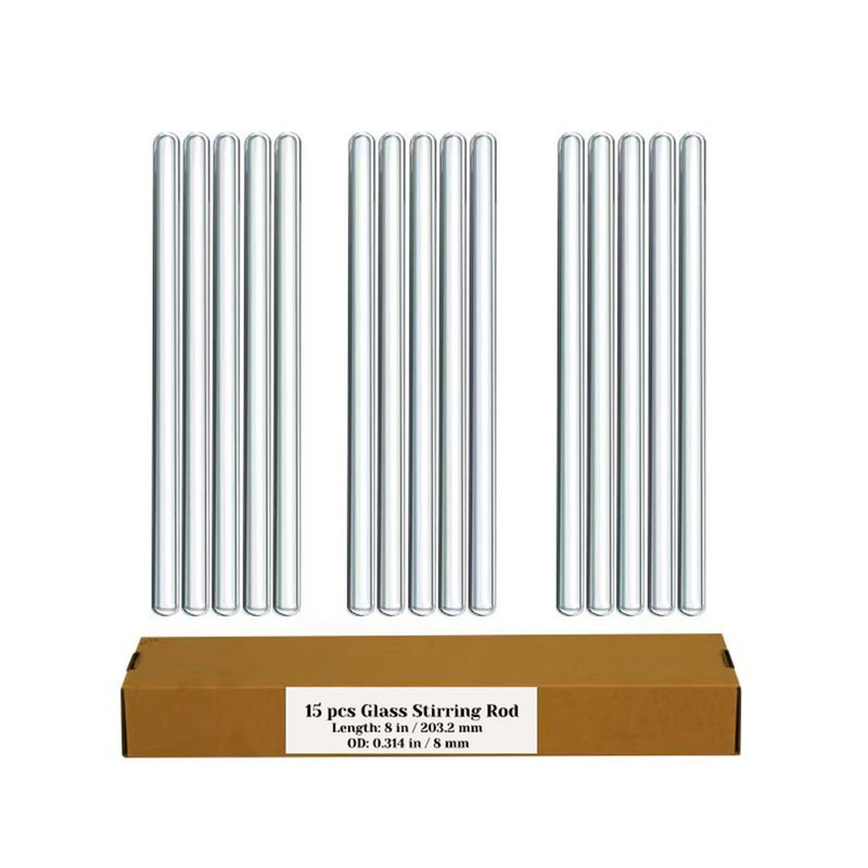 LIFEHIM 15 Pack Glass Stirring Rods: Diameter 0.314 inch Length 8 inch Glass Stir Sticks, Borosilicate Glass Stirring Rod for Mixing Lab - Image 1